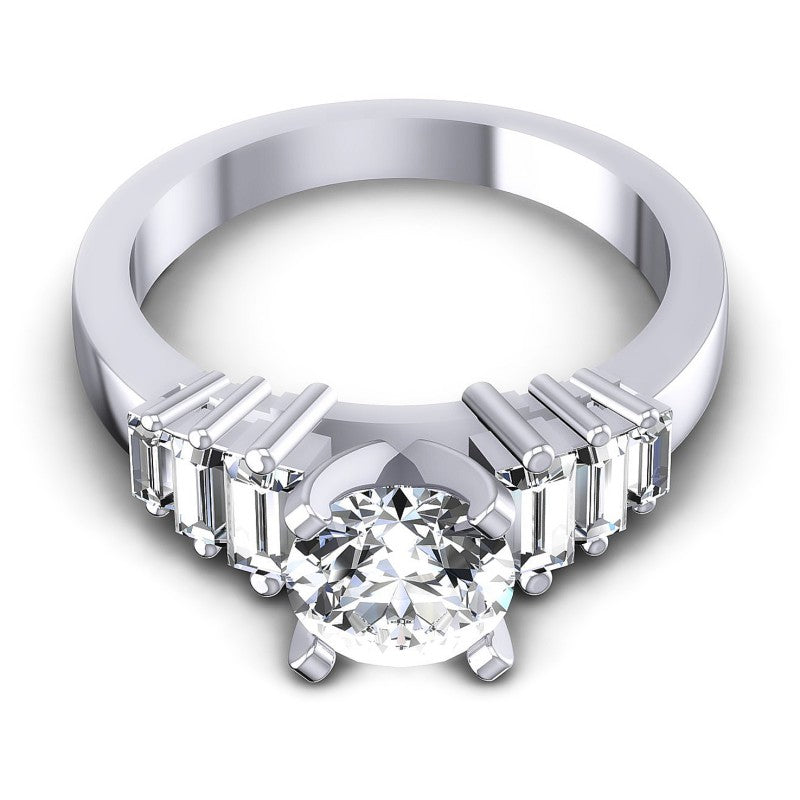 Baguette and Round Diamonds 1.05CT Engagement Ring in 14KT Yellow Gold