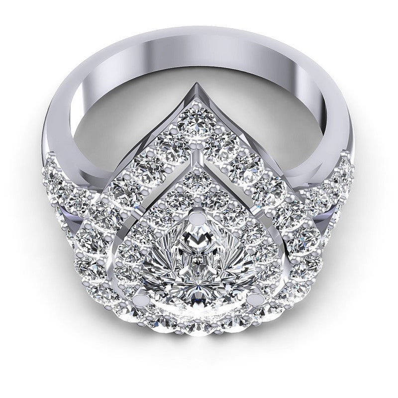 Round and Pear Diamonds 1.80CT Halo Ring in 14KT Yellow Gold