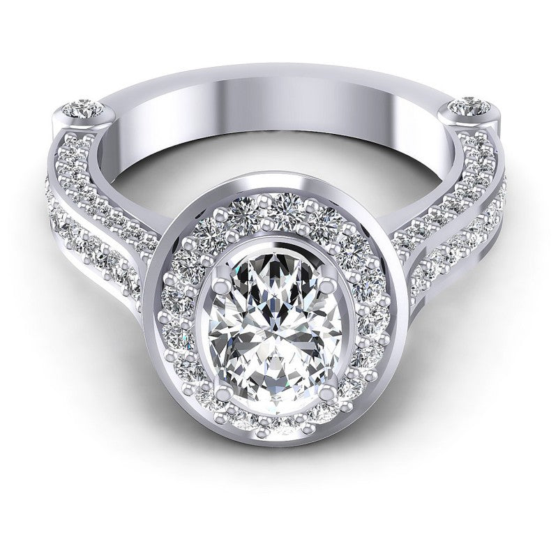 Round and Oval Diamonds 1.35CT Halo Ring in 14KT Yellow Gold