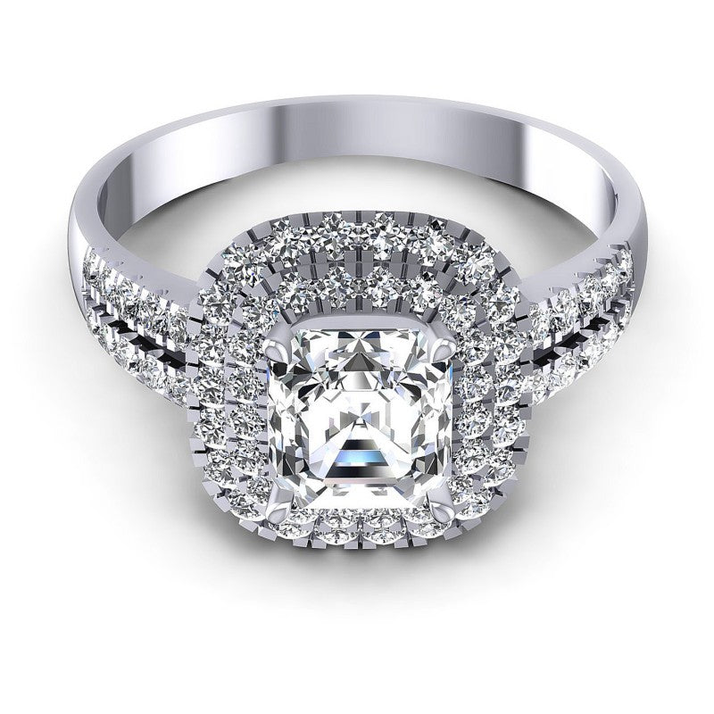 Round and Emerald Diamonds 1.05CT Halo Ring in 14KT Yellow Gold