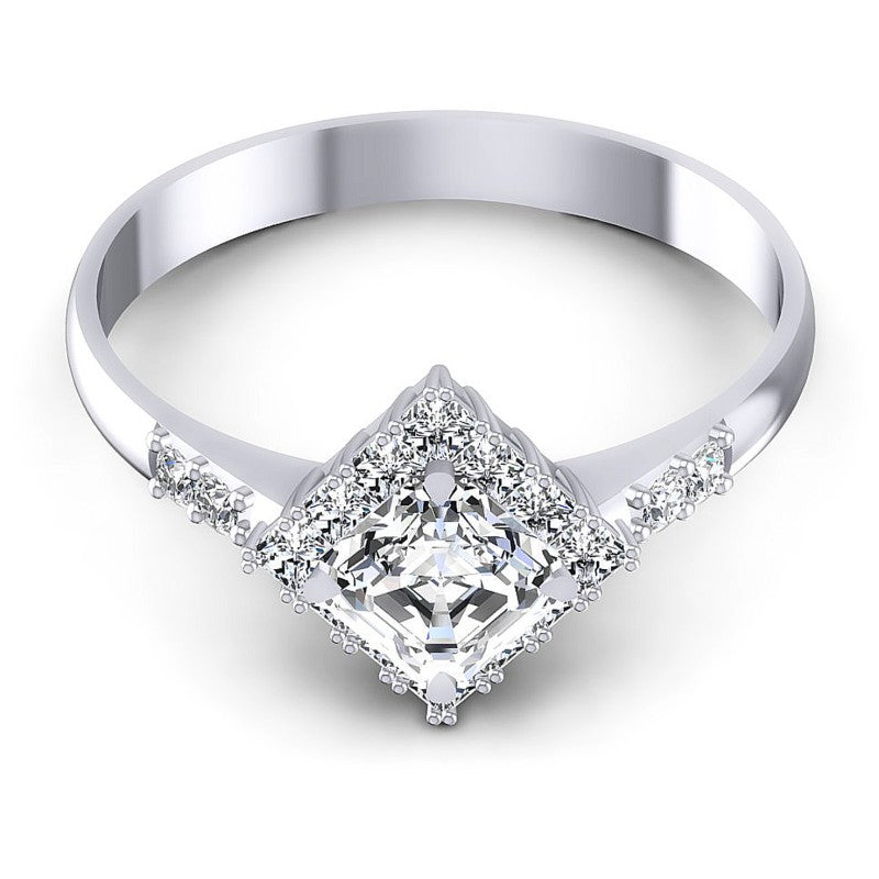 Princess and Round and Emerald Diamonds 0.95CT Halo Ring in 14KT Yellow Gold