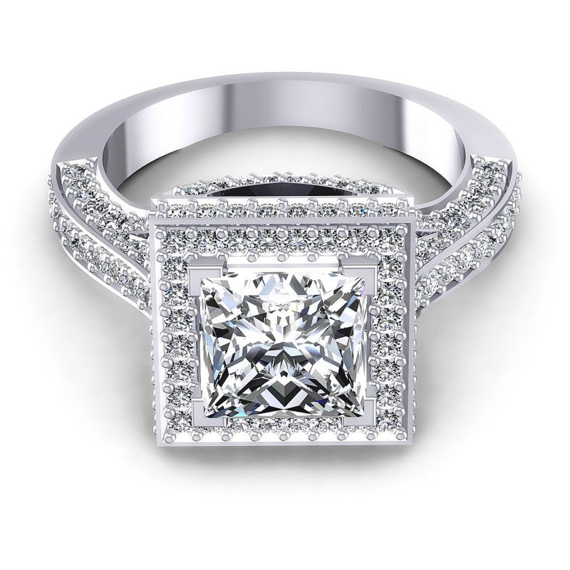 Princess and Round Diamonds 1.90CT Halo Ring in 14KT Yellow Gold