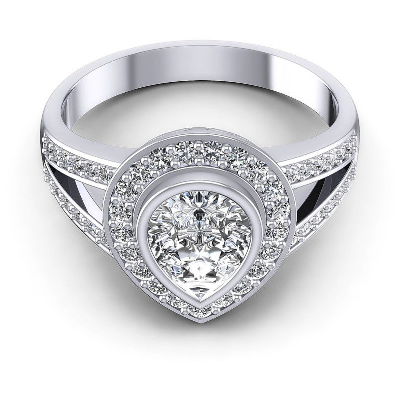Round and Pear Diamonds 0.80CT Halo Ring in 14KT Yellow Gold