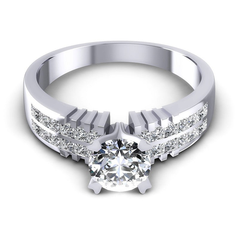 Princess and Round Diamonds 0.90CT Engagement Ring in 14KT Yellow Gold