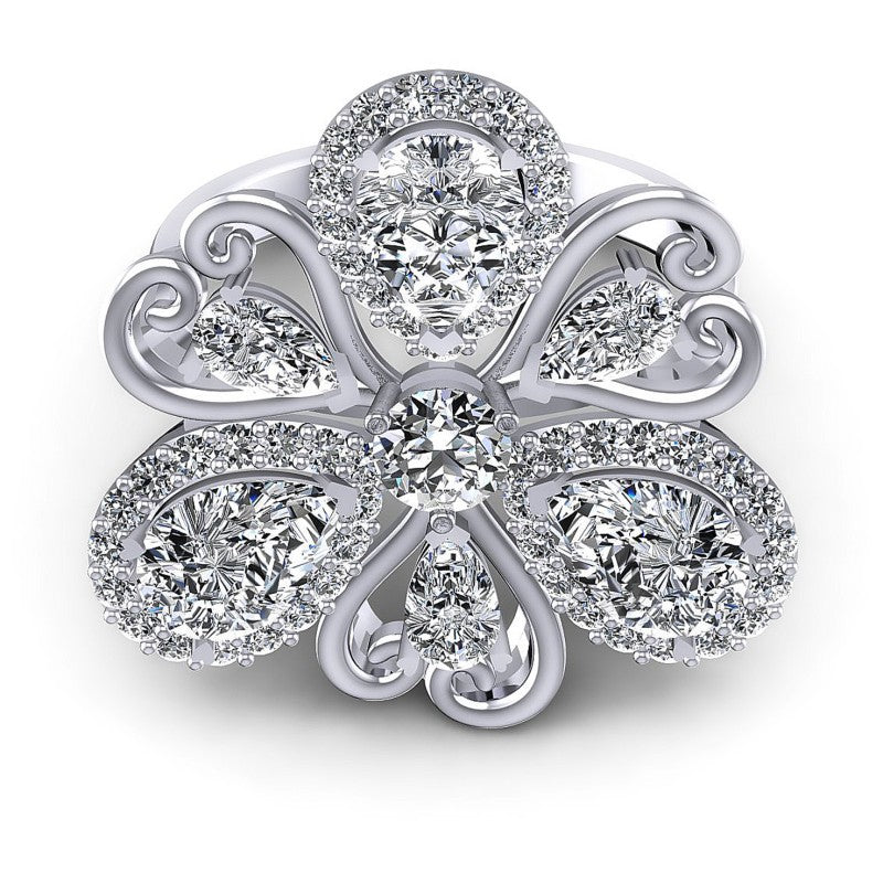 Round and Pear Diamonds 3.90CT Fashion Ring in 14KT Yellow Gold