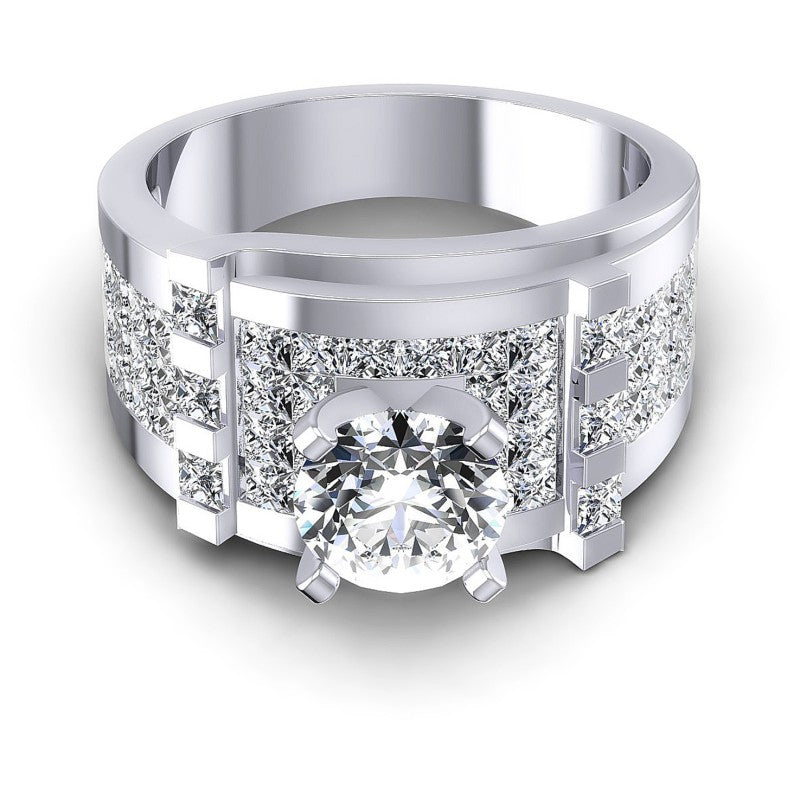 Princess and Round Diamonds 2.50CT Engagement Ring in 14KT Yellow Gold