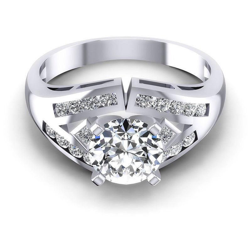 Princess and Round Diamonds 0.70CT Engagement Ring in 14KT Yellow Gold