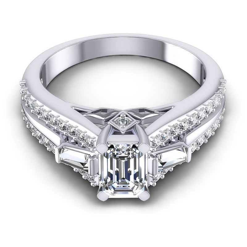 Baguette and Round and Emerald Diamonds 1.25CT Engagement Ring in 14KT Yellow Gold