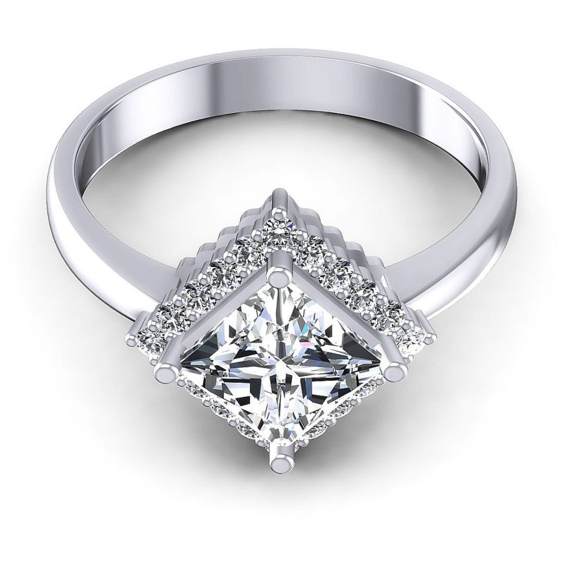 Princess and Round Diamonds 0.60CT Halo Ring in 14KT Yellow Gold
