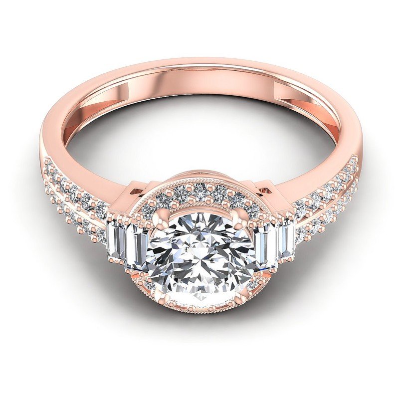 Baguette and Round Diamonds 0.75CT Antique Ring in 18KT Yellow Gold