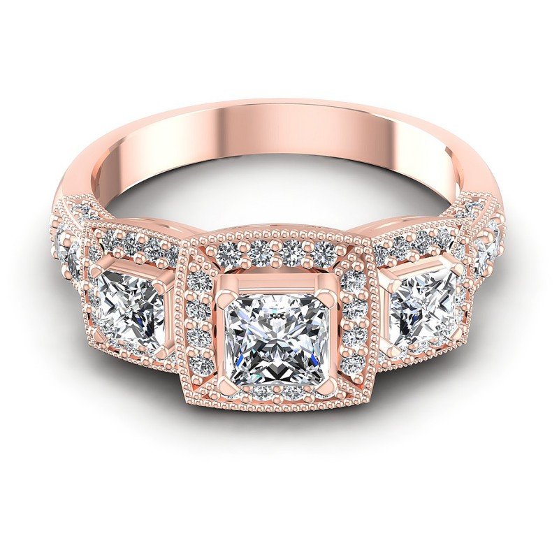 Princess and Round Diamonds 1.55CT Antique Ring in 18KT Yellow Gold
