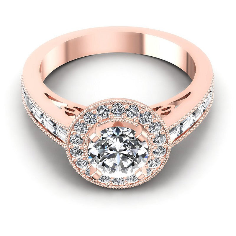 Baguette and Round Diamonds 1.10CT Antique Ring in 18KT Yellow Gold