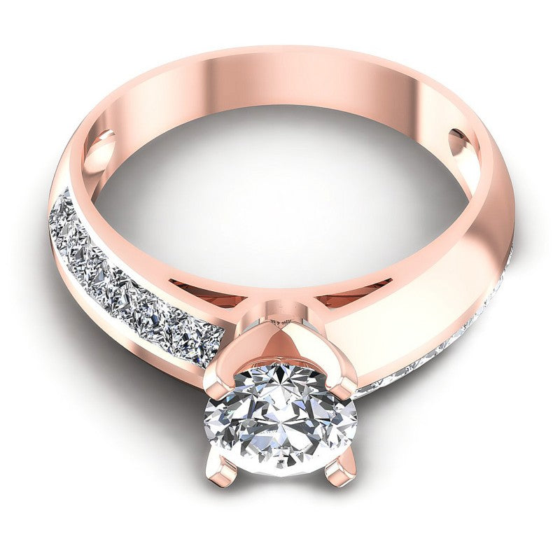 Princess and Round Diamonds 0.90CT Engagement Ring in 18KT Yellow Gold