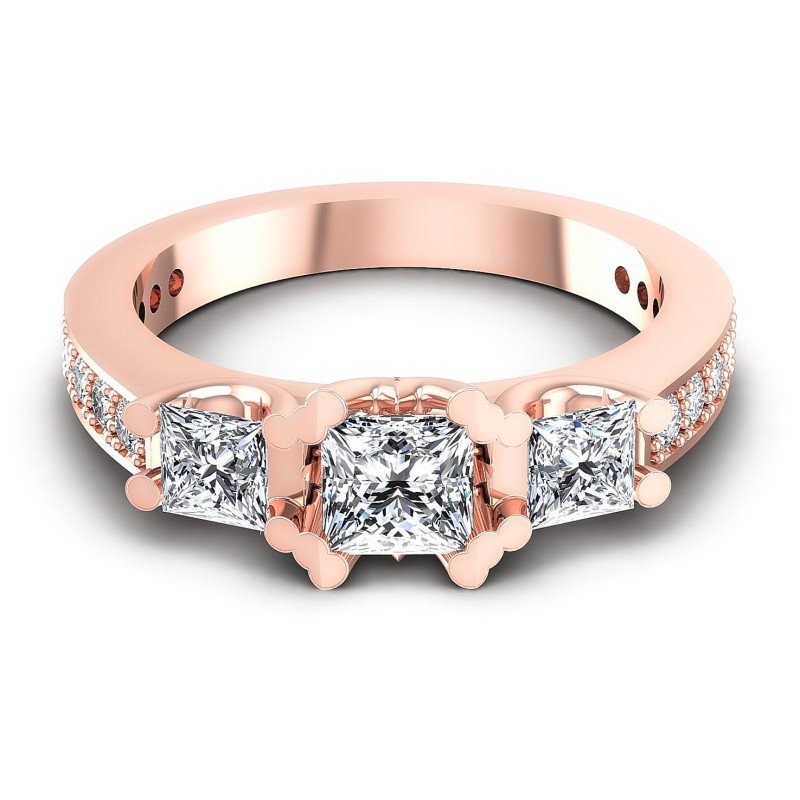 Princess and Round Diamonds 1.01CT Three Stone Ring in 18KT Yellow Gold