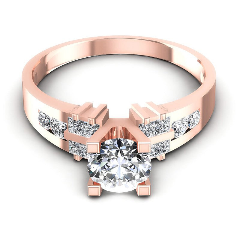 Princess and Round Diamonds 0.75CT Engagement Ring in 18KT Yellow Gold