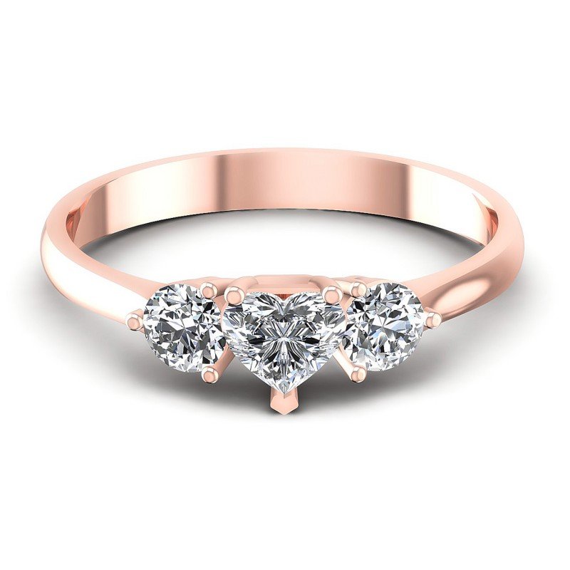 Round and Heart Diamonds 0.70CT Three Stone Ring in 18KT Yellow Gold