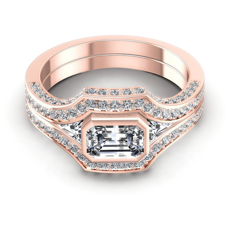 Triangle and Round and Emerald Diamonds 1.15CT Engagement Ring in 18KT Yellow Gold