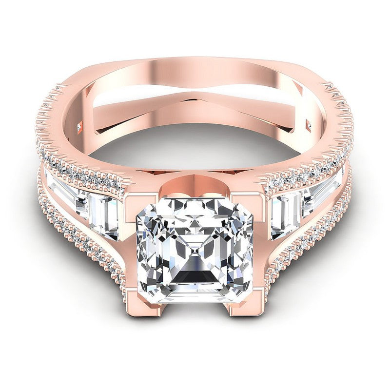 Baguette and Princess and Round Diamonds 1.80CT Engagement Ring in 18KT Yellow Gold