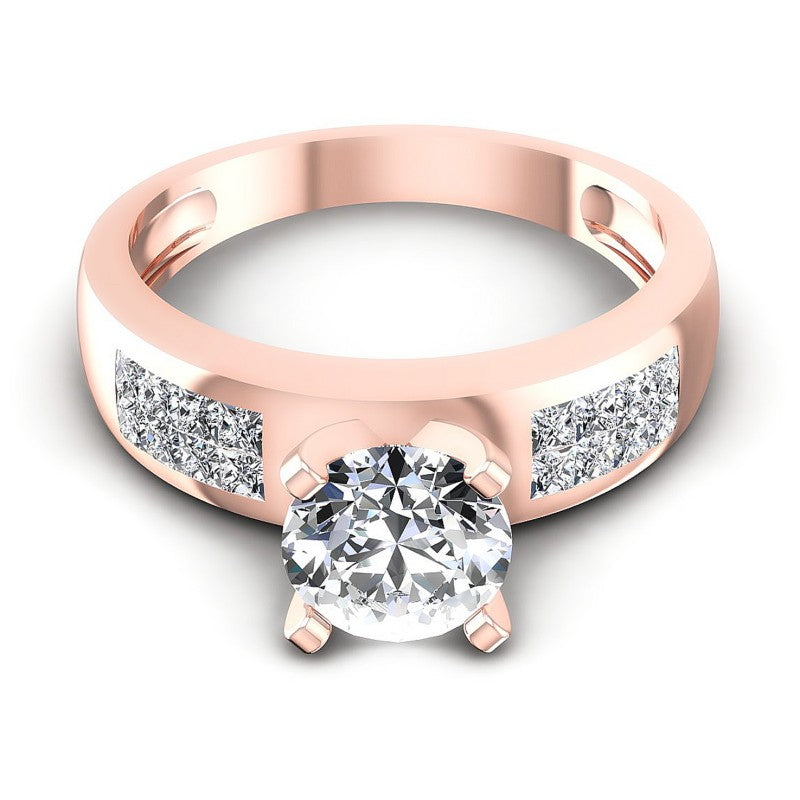 Princess and Round Diamonds 0.75CT Engagement Ring in 18KT Yellow Gold