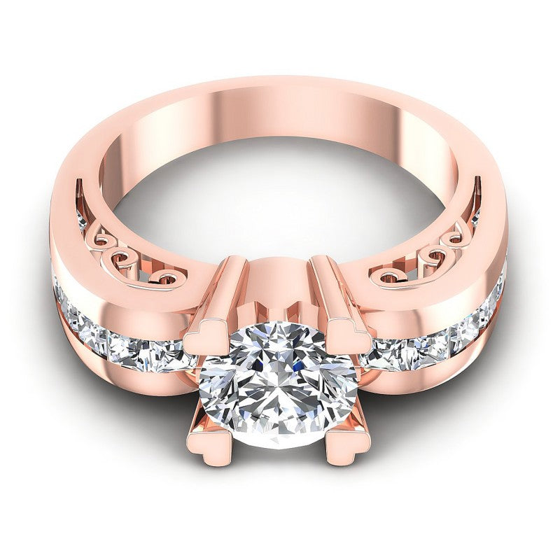 Princess and Round Diamonds 1.35CT Engagement Ring in 18KT Yellow Gold