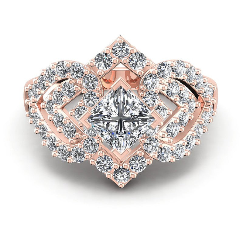 Princess and Round Diamonds 1.20CT Engagement Ring in 18KT Yellow Gold