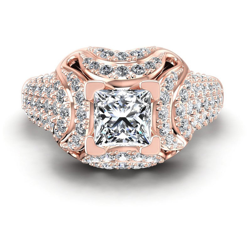 Princess and Round Diamonds 1.30CT Engagement Ring in 18KT Yellow Gold