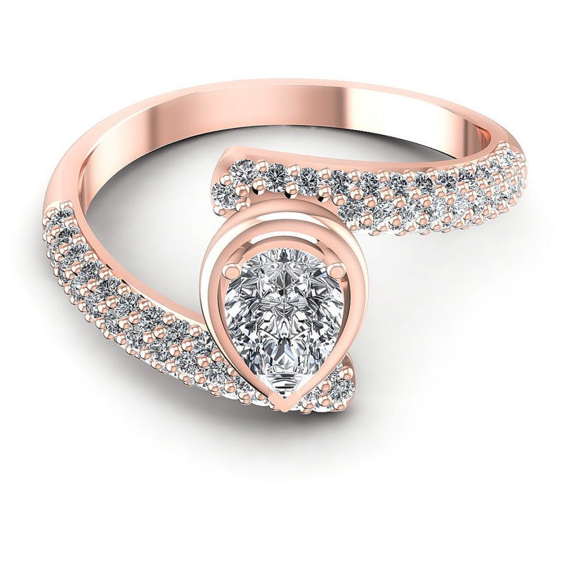 Round and Pear Diamonds 0.85CT Engagement Ring in 18KT Yellow Gold