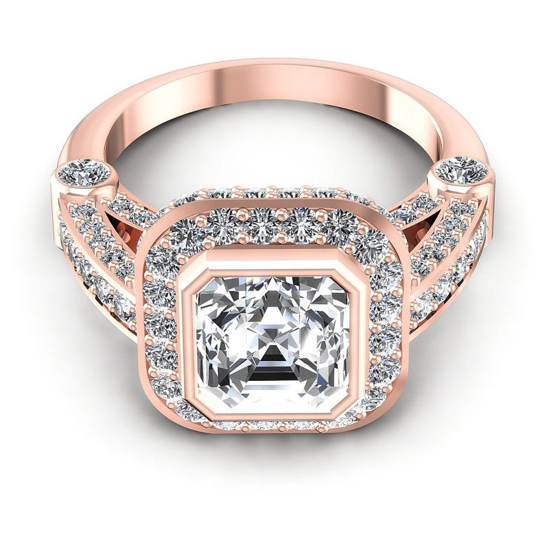 Round and Emerald Diamonds 1.70CT Halo Ring in 18KT Yellow Gold