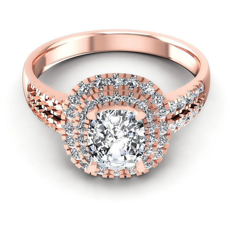 Round and Cushion Diamonds 1.00CT Halo Ring in 18KT Yellow Gold