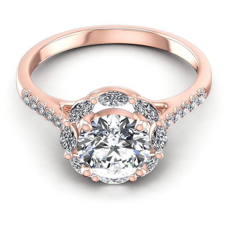 Round and Marquise Diamonds 0.85CT Halo Ring in 18KT Yellow Gold