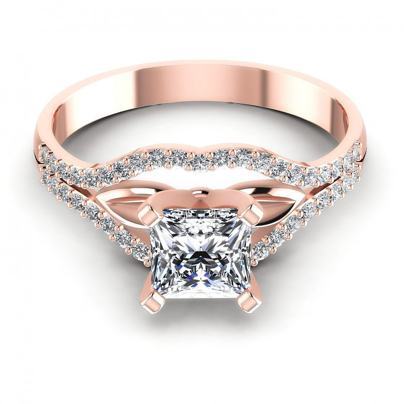 Princess and Round Diamonds 0.65CT Engagement Ring in 18KT Yellow Gold
