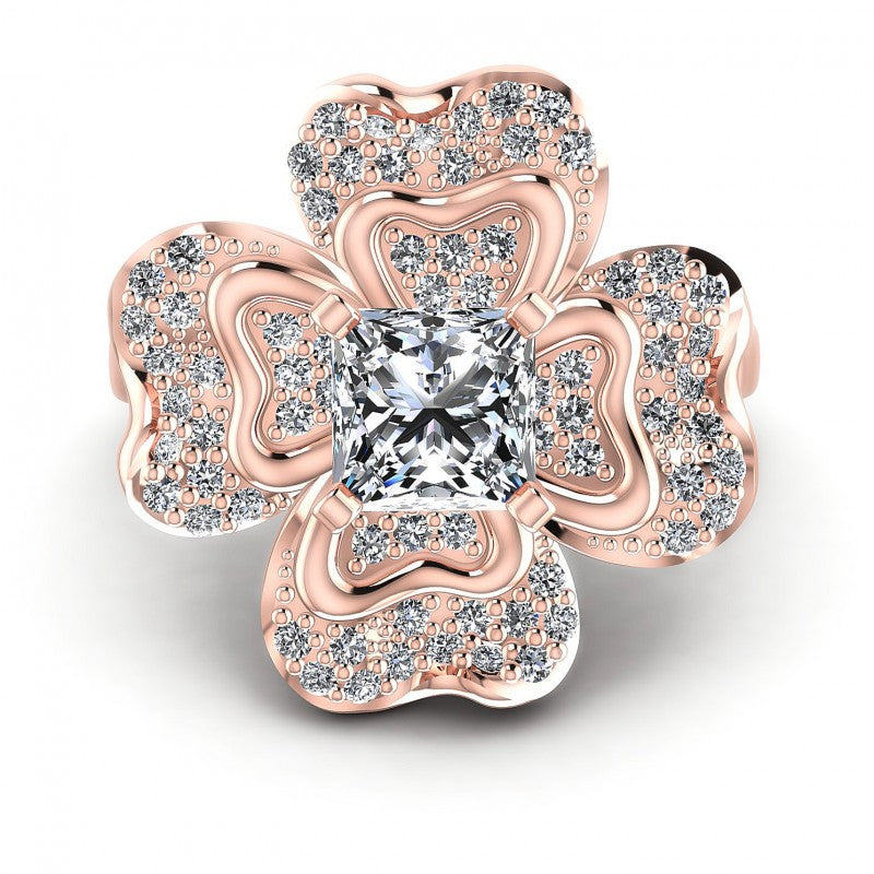 Princess and Round Diamonds 0.75CT Engagement Ring in 18KT Yellow Gold