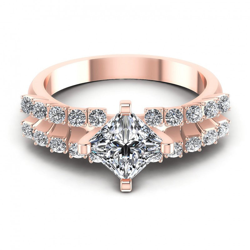 Princess and Round Diamonds 0.70CT Engagement Ring in 18KT Yellow Gold