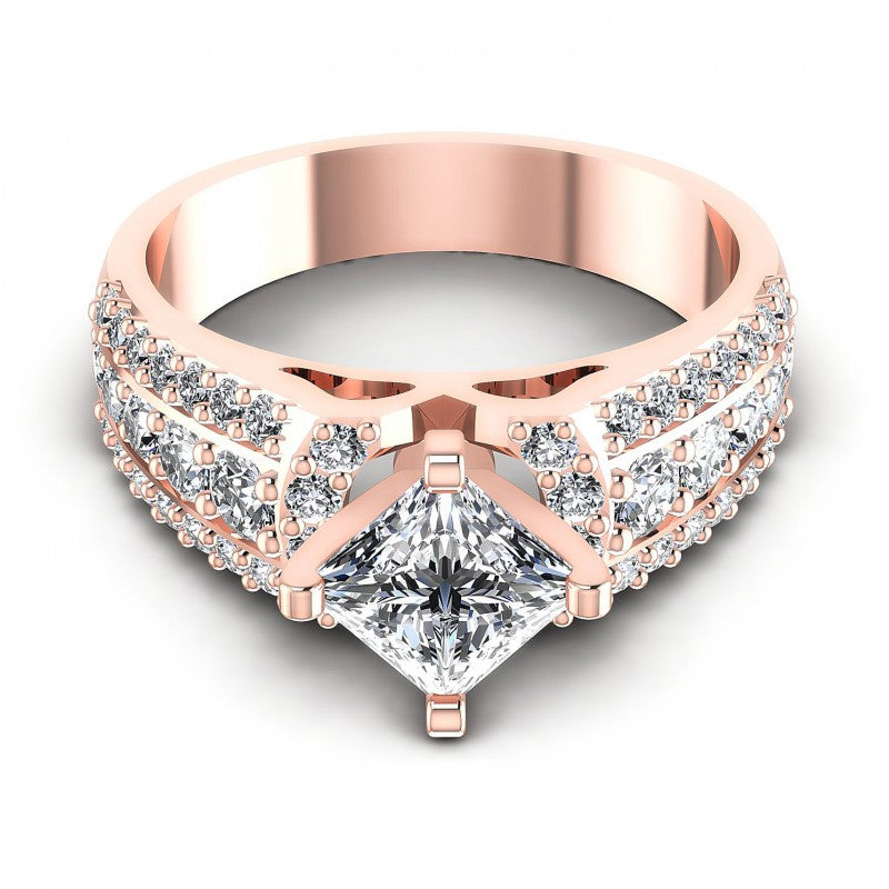 Princess and Round Diamonds 1.20CT Engagement Ring in 18KT Yellow Gold