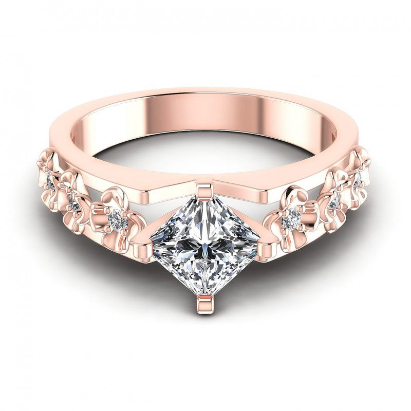 Princess and Round Diamonds 0.45CT Engagement Ring in 18KT Yellow Gold