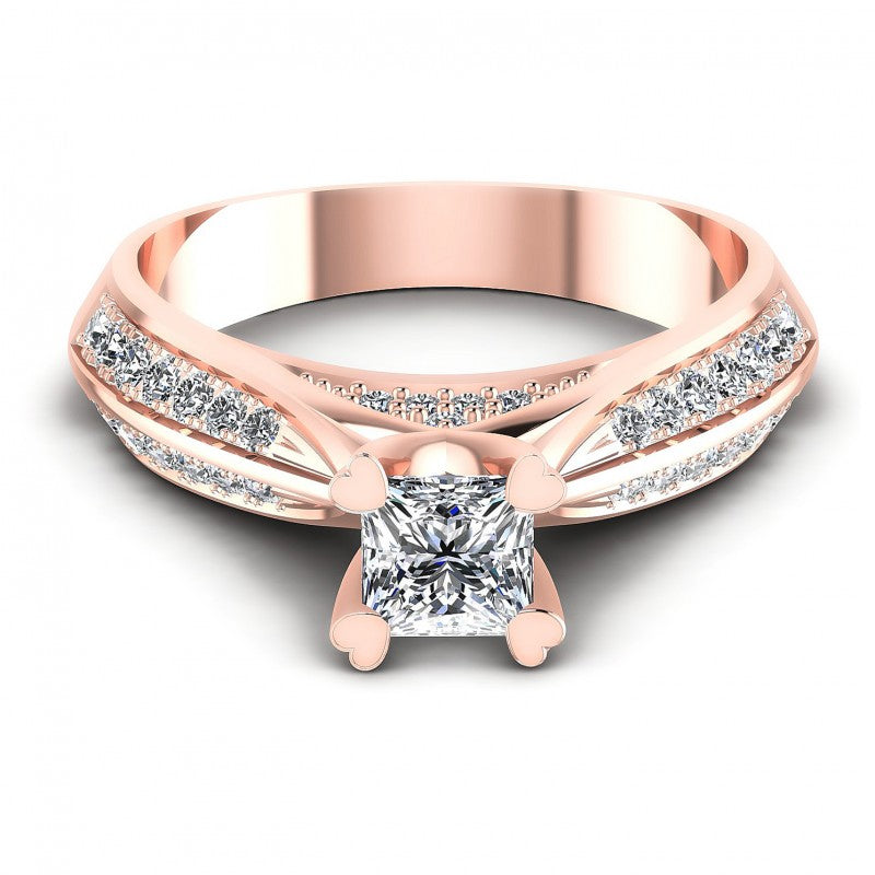 Princess and Round Diamonds 0.70CT Engagement Ring in 18KT Yellow Gold