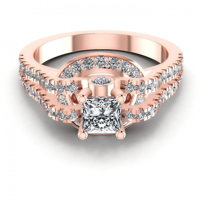 Princess and Round Diamonds 1.00CT Engagement Ring in 18KT Yellow Gold