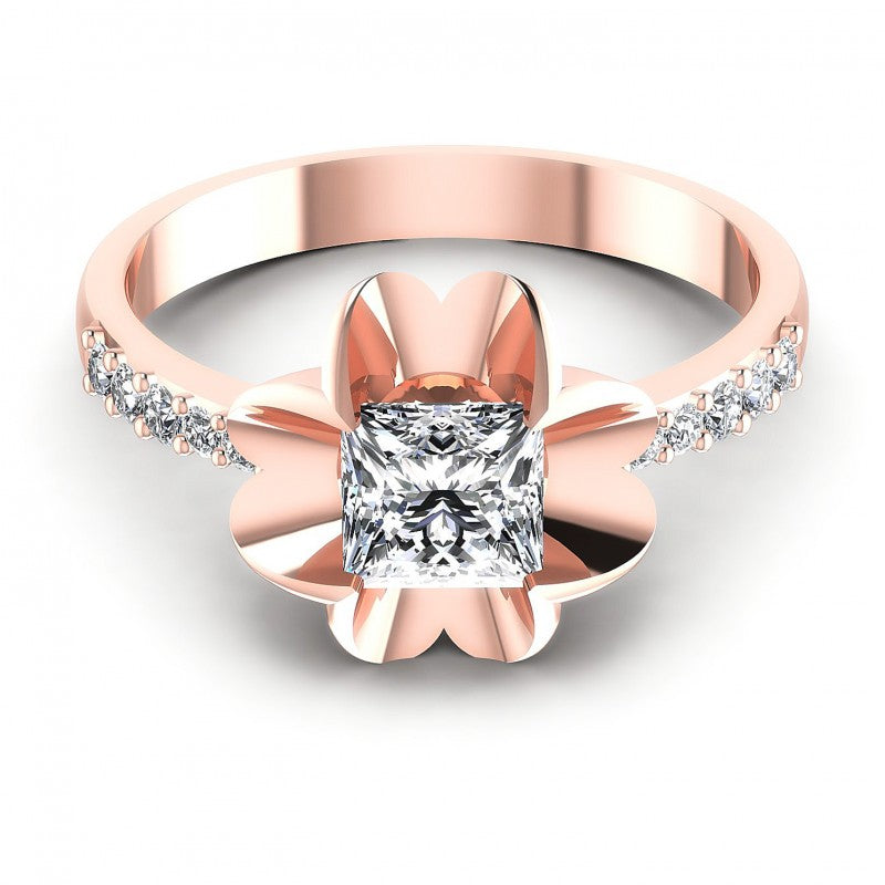 Princess and Round Diamonds 0.55CT Engagement Ring in 18KT Yellow Gold
