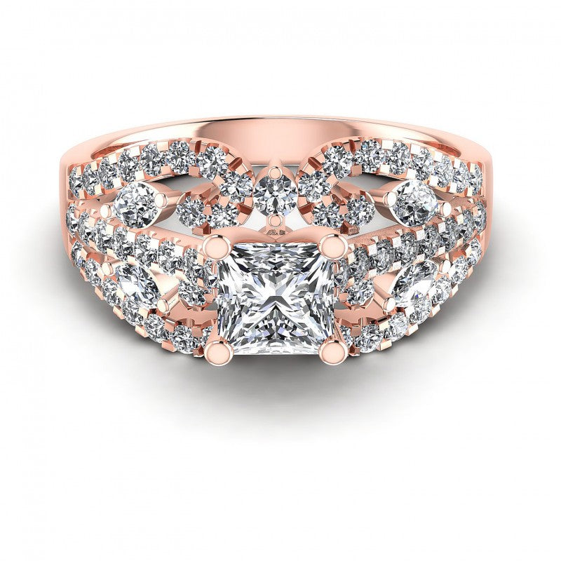 Princess and Round and Marquise Diamonds 1.25CT Engagement Ring in 18KT Yellow Gold