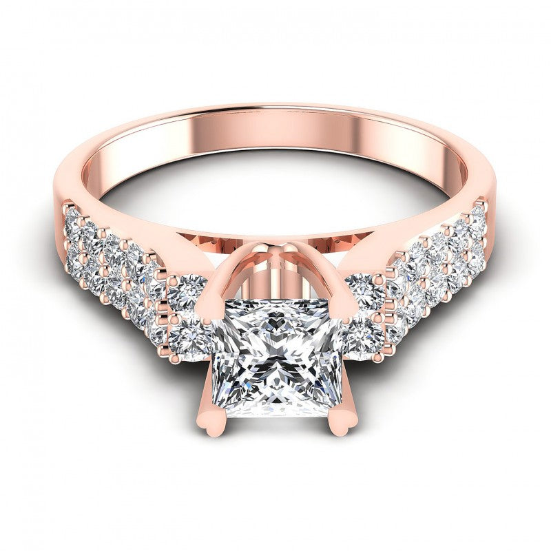Princess and Round Diamonds 0.90CT Engagement Ring in 18KT Yellow Gold