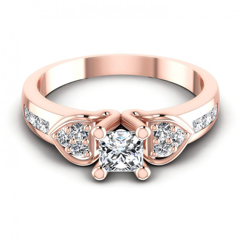 Princess and Round Diamonds 0.75CT Engagement Ring in 18KT Yellow Gold