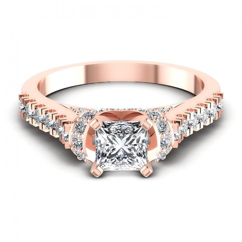 Princess and Round Diamonds 0.95CT Engagement Ring in 18KT Yellow Gold