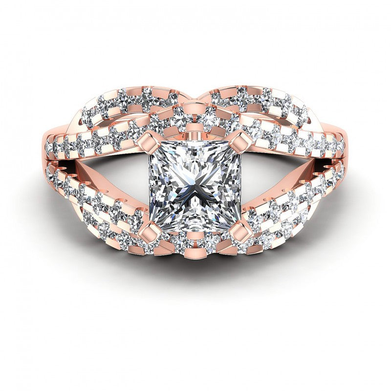 Princess and Round Diamonds 1.10CT Engagement Ring in 18KT Yellow Gold