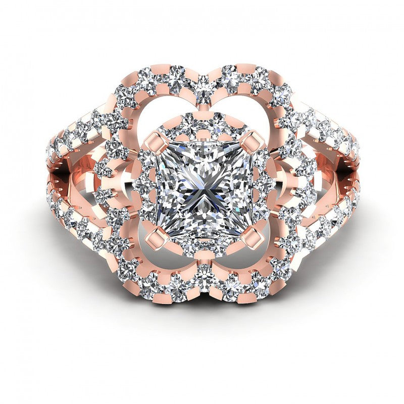 Princess and Round Diamonds 1.30CT Engagement Ring in 18KT Yellow Gold