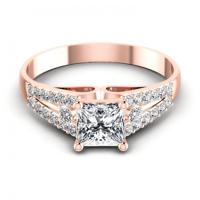 Princess and Round Diamonds 0.65CT Engagement Ring in 18KT Yellow Gold