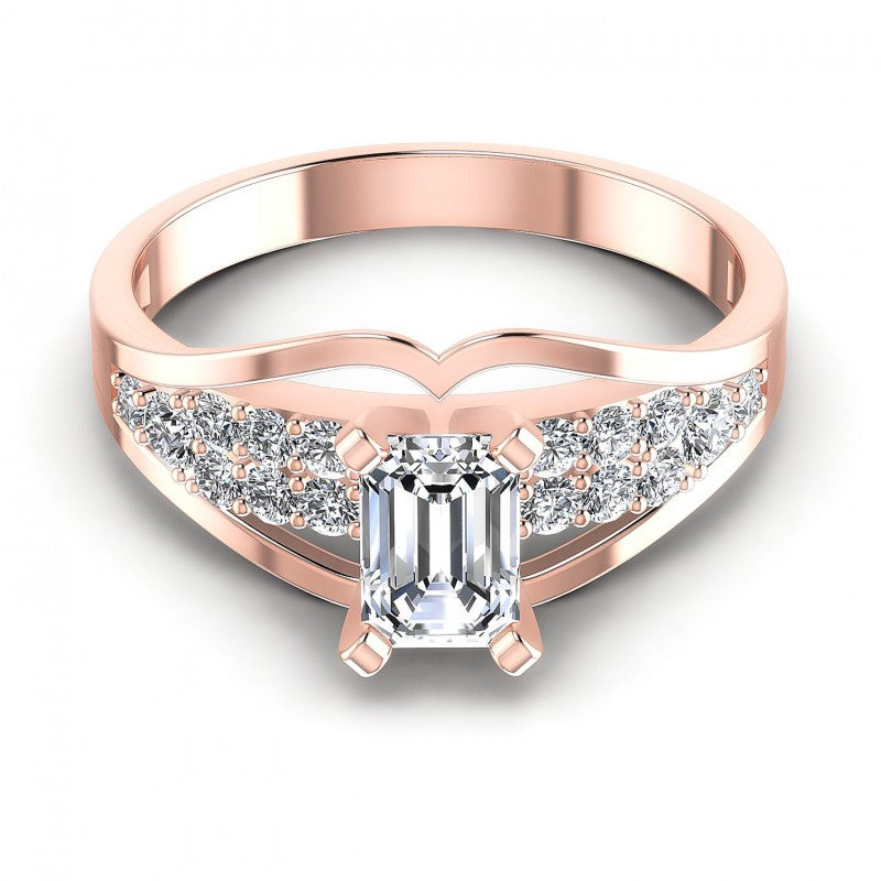 Round and Emerald Diamonds 0.70CT Engagement Ring in 18KT Yellow Gold
