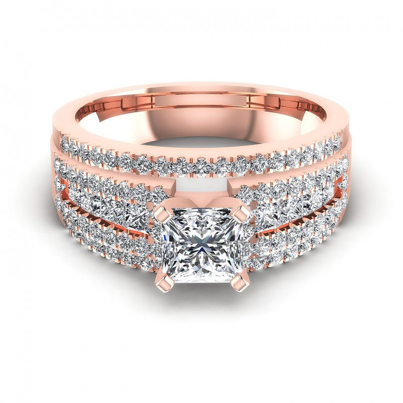 Princess and Round Diamonds 1.60CT Engagement Ring in 18KT Yellow Gold