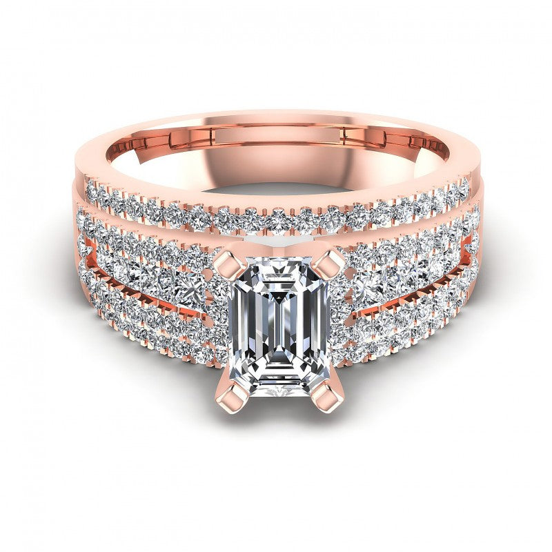 Princess and Round and Emerald Diamonds 1.60CT Engagement Ring in 18KT Yellow Gold