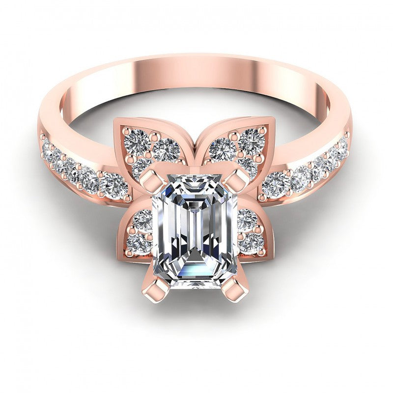 Round and Emerald Diamonds 0.75CT Engagement Ring in 18KT Yellow Gold