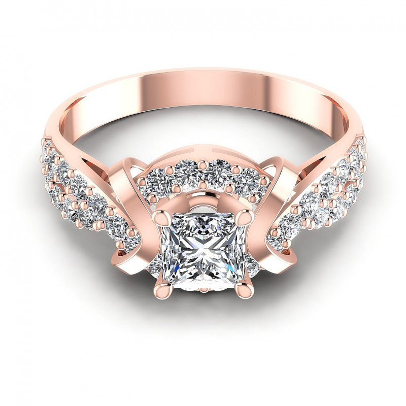Princess and Round Diamonds 1.05CT Engagement Ring in 18KT Yellow Gold